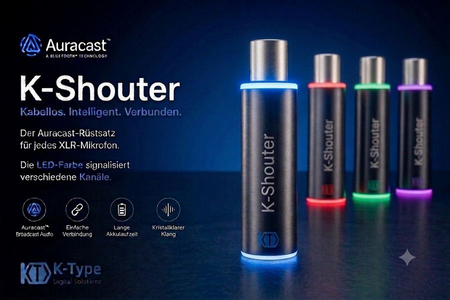 K-Shouter+ Auracast Mikrofon-Rüstsatz – eigenes Referenzprodukt von K-Type