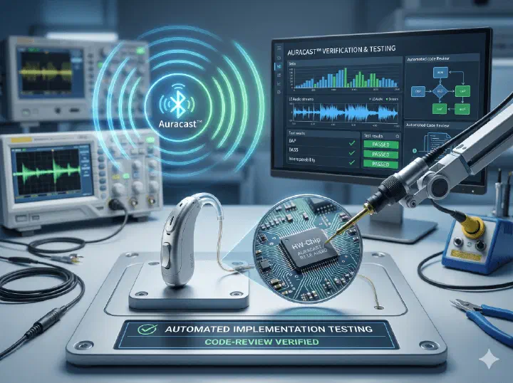 Automatisierte Auracast™-Verifikation und Implementierungsunterstützung für Hörgeräte-Plattformen